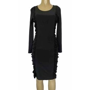 Sportmax Dress Wool Silk Long Sleeve Round Neck Black Ruched Sides Sheat…